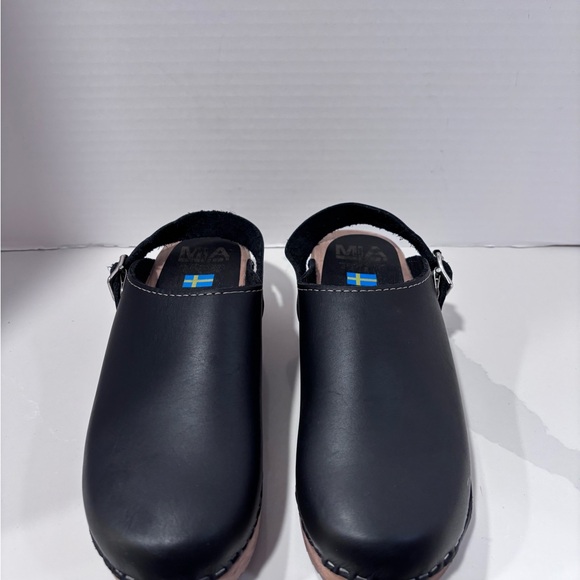 MIA Shoes - MIA Alma Lug Leather Swedish Anatomisk Clogs Shoes Black Size 40